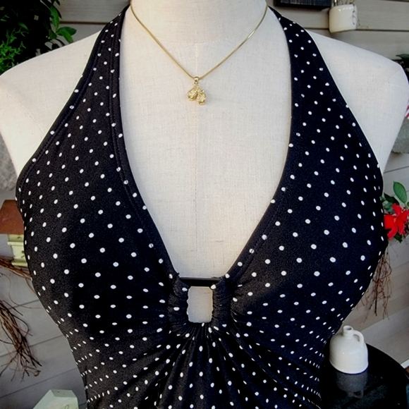 SPEEDO ♡ Sweet 1pc Black 'n White Polka Dot Low V Padded Bralette Swimsuit 10 - Picture 11 of 16